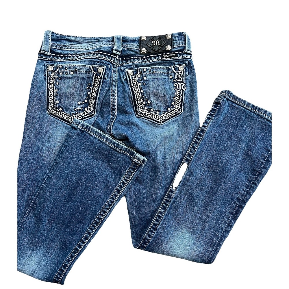 Miss Me Blue Boot Cut Jeans with Silver Accents